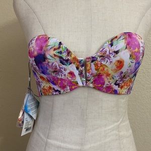 NWT Peixoto Floral Bustier Plunge Bikini Top Strapless or Halter XS - Underwire